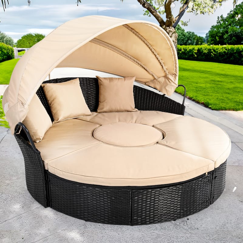 Moasis Patio Round Outdoor Daybed with Retractable Canopy
