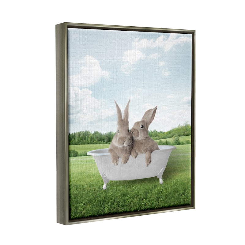 Stupell Bunnies in Tub Landscape Framed Floater Canvas Wall Art Design by Lettered and Lined