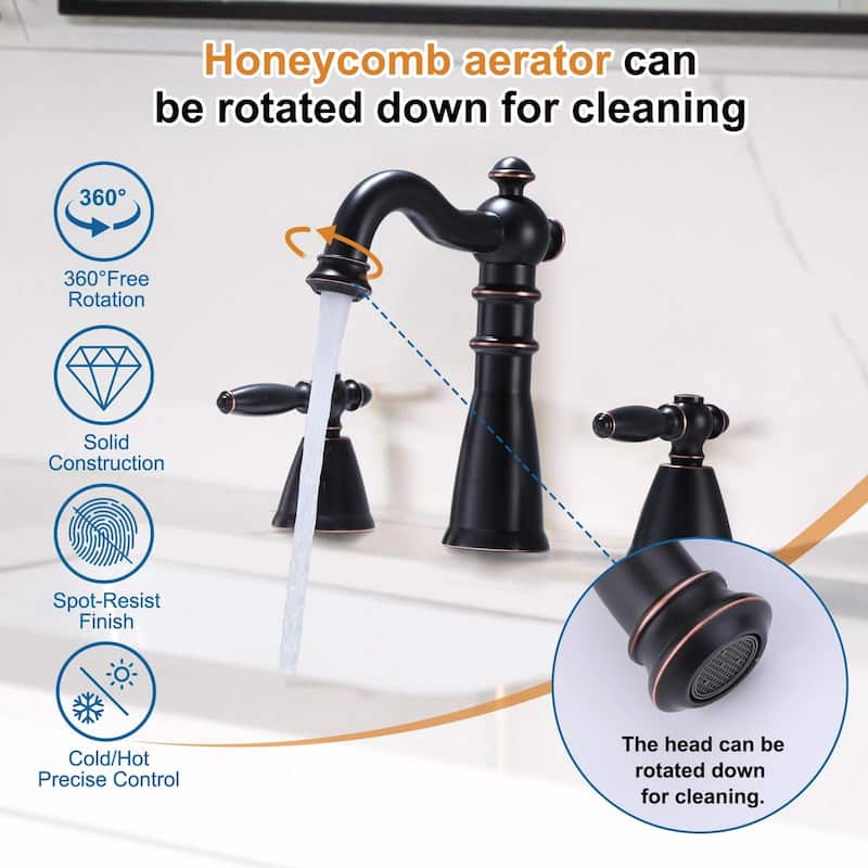 8.2"H Antique Solid Brass Widespread 2-handle Bathroom Sink Faucet