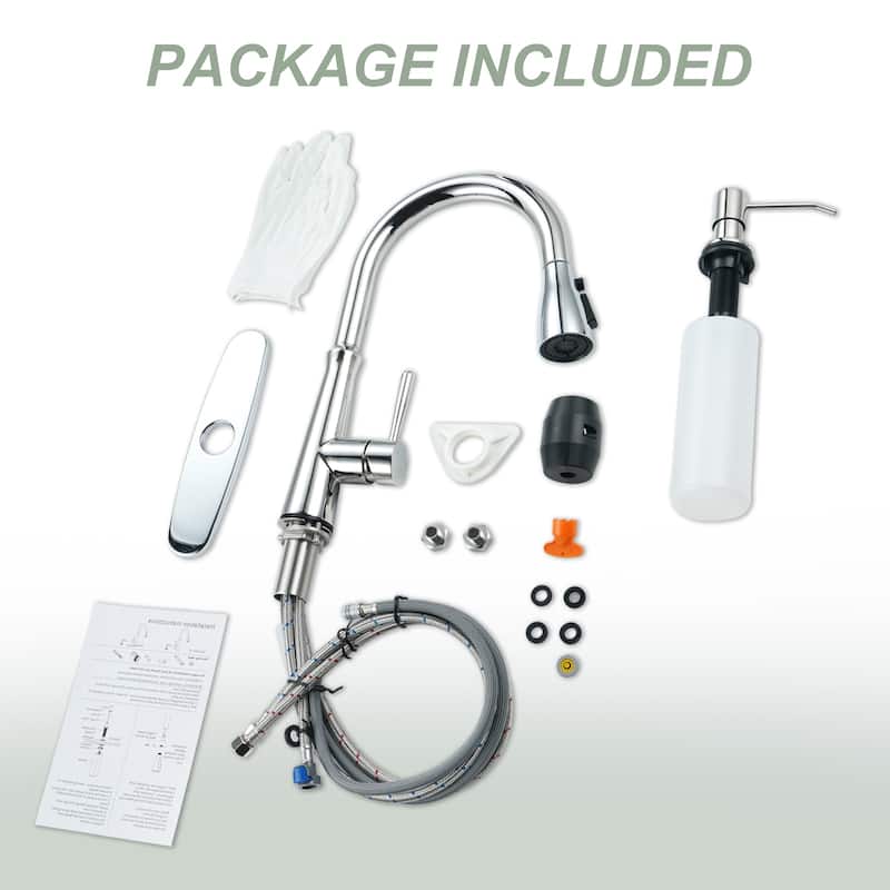 WOWOW Single Handle 3-Mode Pull Out Sprayer Kitchen Faucet