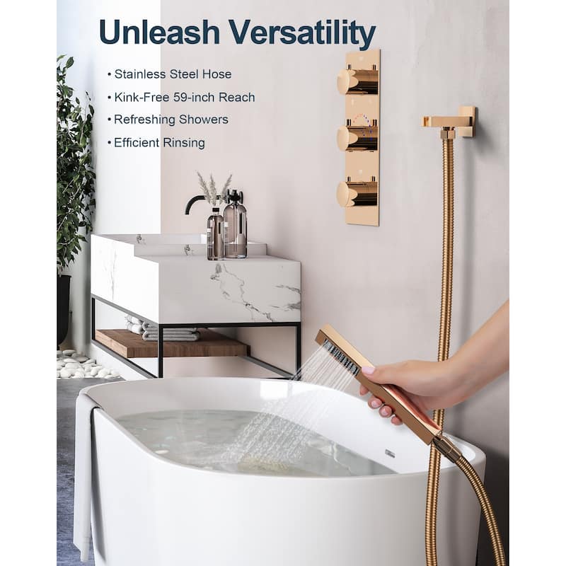 GRANDJOY Shower System 12 inch Ceiling Mount Rainfall Shower Head Body Jets Handheld Spray Combo 64 Colors LED