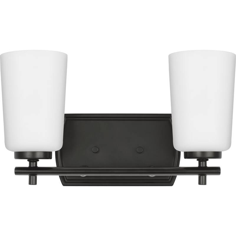 Adley Collection Two-Light Matte Black Etched Opal Glass New Traditional Bath Vanity Light - 13.875 in x 6 in x 7.625 in
