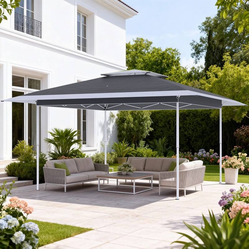 13x13 FT Pop Up Canopy Tent with Netting, UPF 50+ Outdoor Canopy with Automatic Eaves & One-Push Lock, for Patio & Parties