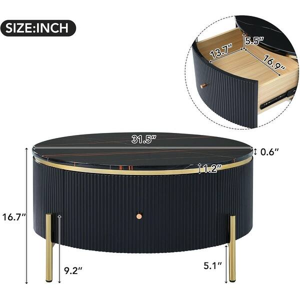 Modern Round Coffee Table with 2 Large Drawers Storage Accent Table(31. ...