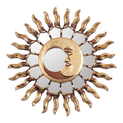 Handmade Bright Eclipse Bronze leaf wall mirror (Peru)