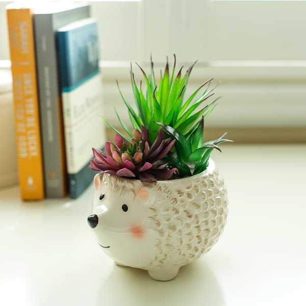 Faux Succulent In 6 Large Brown Hedgehog Ceramic Planter One Size Overstock 31629019