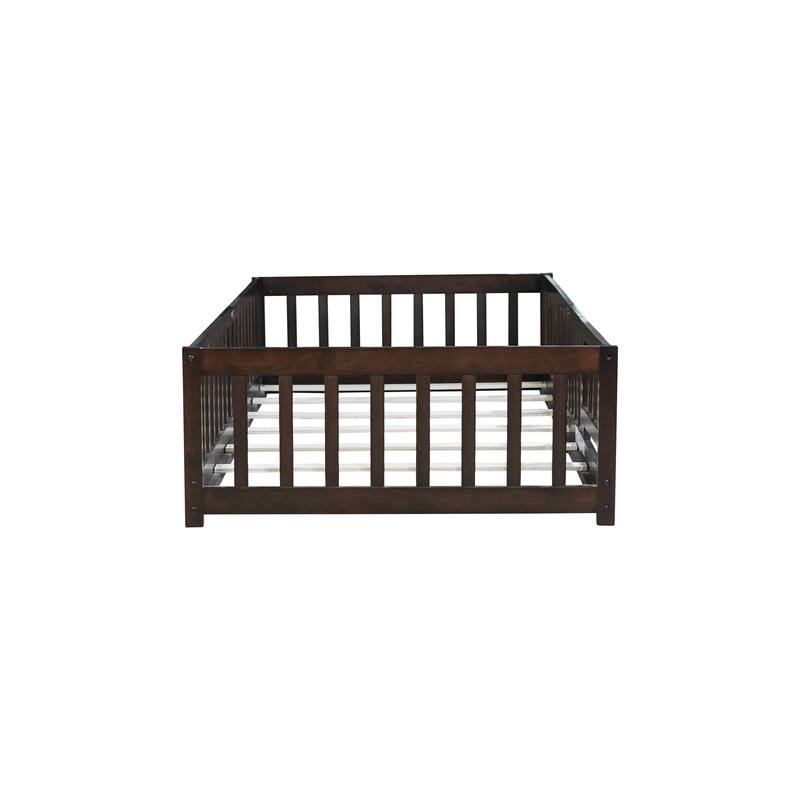Floor Bed with Fence,Door and Safety Guardrails,Perfect for Kids' Play,Sleep and Development