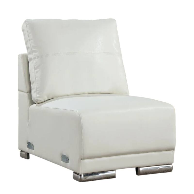 Althy Modular Armless Lounge Chair, Chrome Metal, White Faux Leather