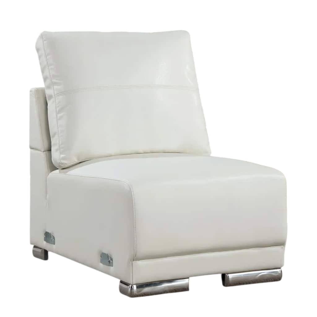 Althy Modular Armless Lounge Chair, Chrome Metal, White Faux Leather