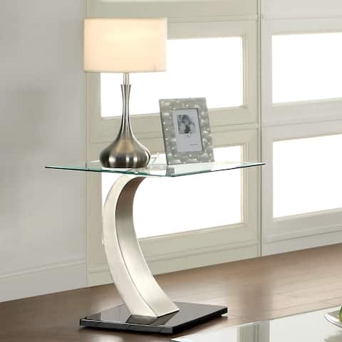 Furniture of America Odra Contemporary Silver 24-inch Glass Top Side Table