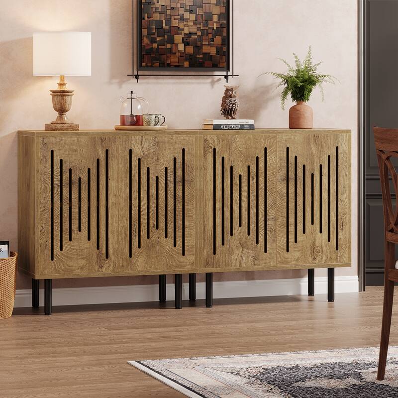 59" Sideboard Buffet Cabinet with Doors & Adjustable Shelves - Oak Brown