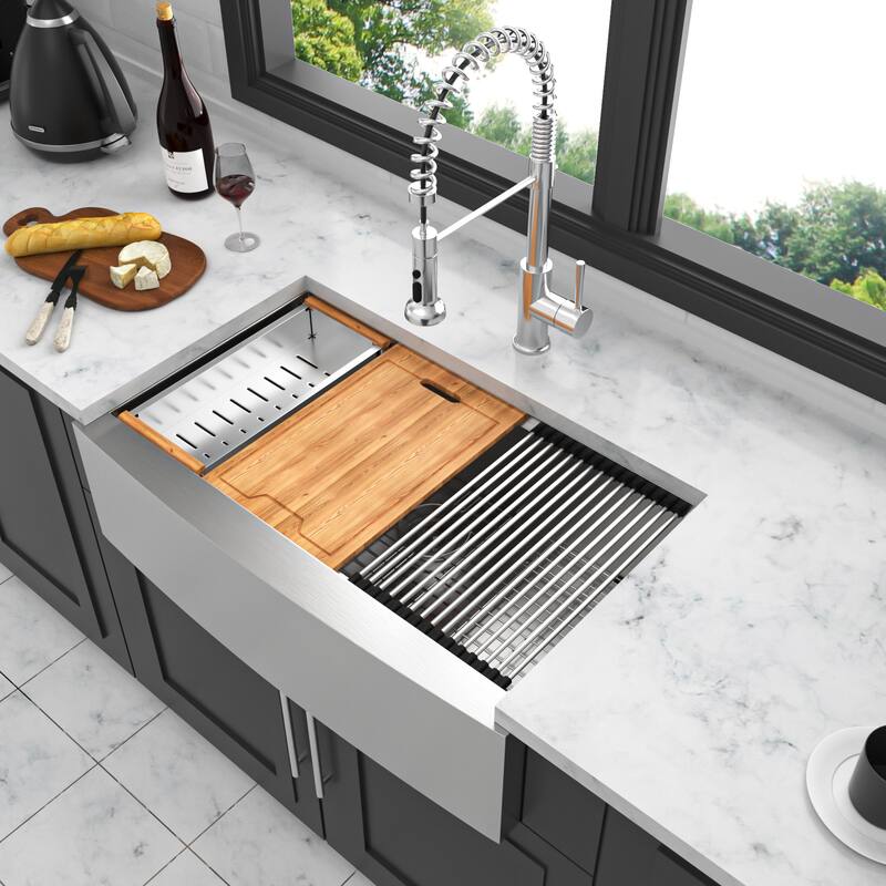 Stainless Steel 16 gauge Apron Front Kitchen Sink - Brushed Nickel