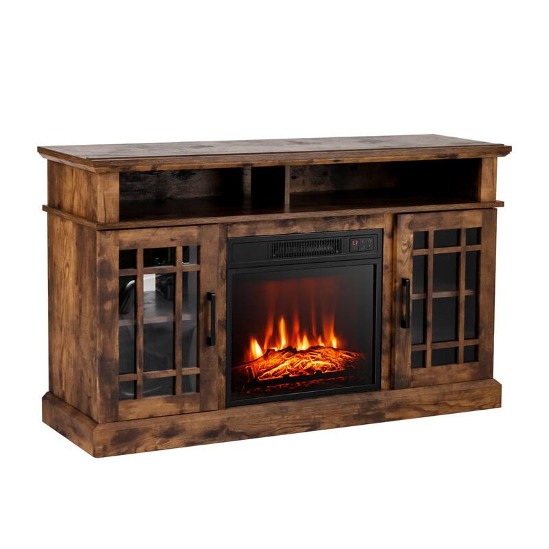 48 Inch Electric Fireplace TV Stand with 2 Side Cabinets and 2 Open Shelves - 48" x 16" x 30" (L x W x H)