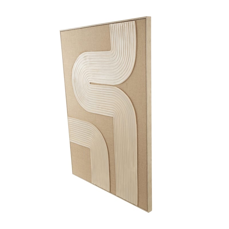 Canvas Abstract Textured Living Room Framed Wall Art with Tan Ribbed Curve Shapes - Brown - Roche River Decor