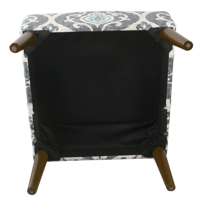Armless Accent Chair, Vintage Medallion Print, Blue White Polyester