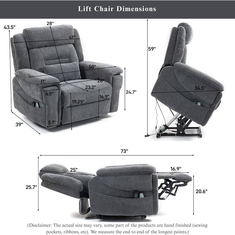50'' Oversized Dual Motor Power Recliner Lift Chair with Massage and Heat，Mesh Fabric