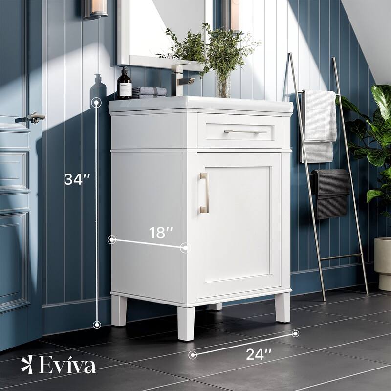 Eviva Garci 24" White Bath Vanity with Porcelain Top & Integrated Sink