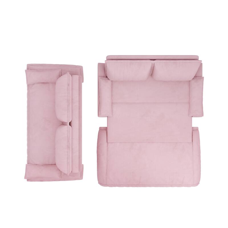 3-in-1 Convertible Sleeper Sofa Loveseat with 2 Soft Pillows, Pull-Out Sofa Bed, Chaise Lounge Sofa for Living Room