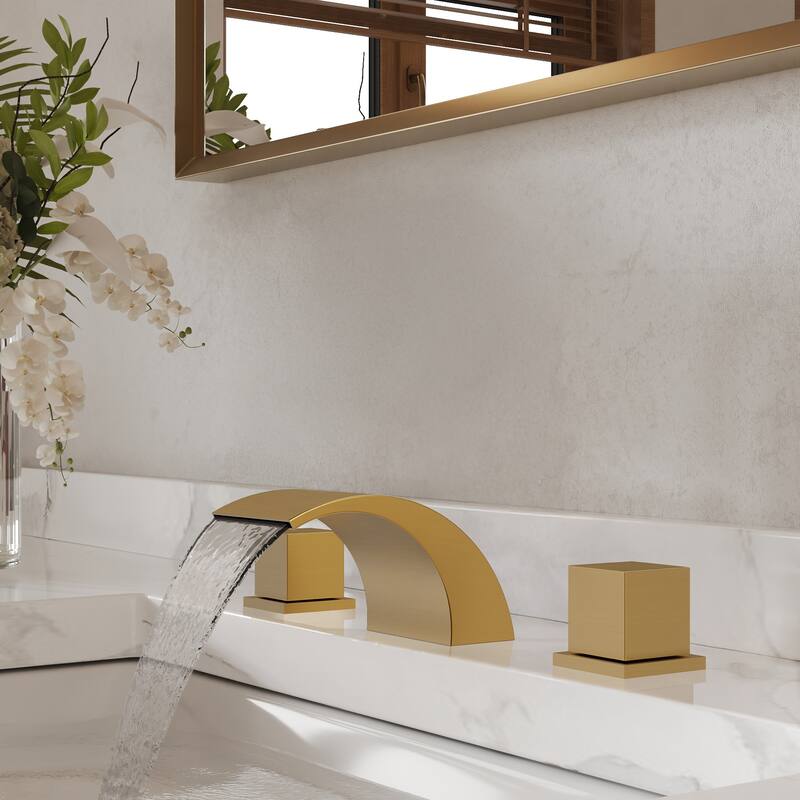 GRANDJOY Low Arc Waterfall Widespread Bathroom Sink Faucet
