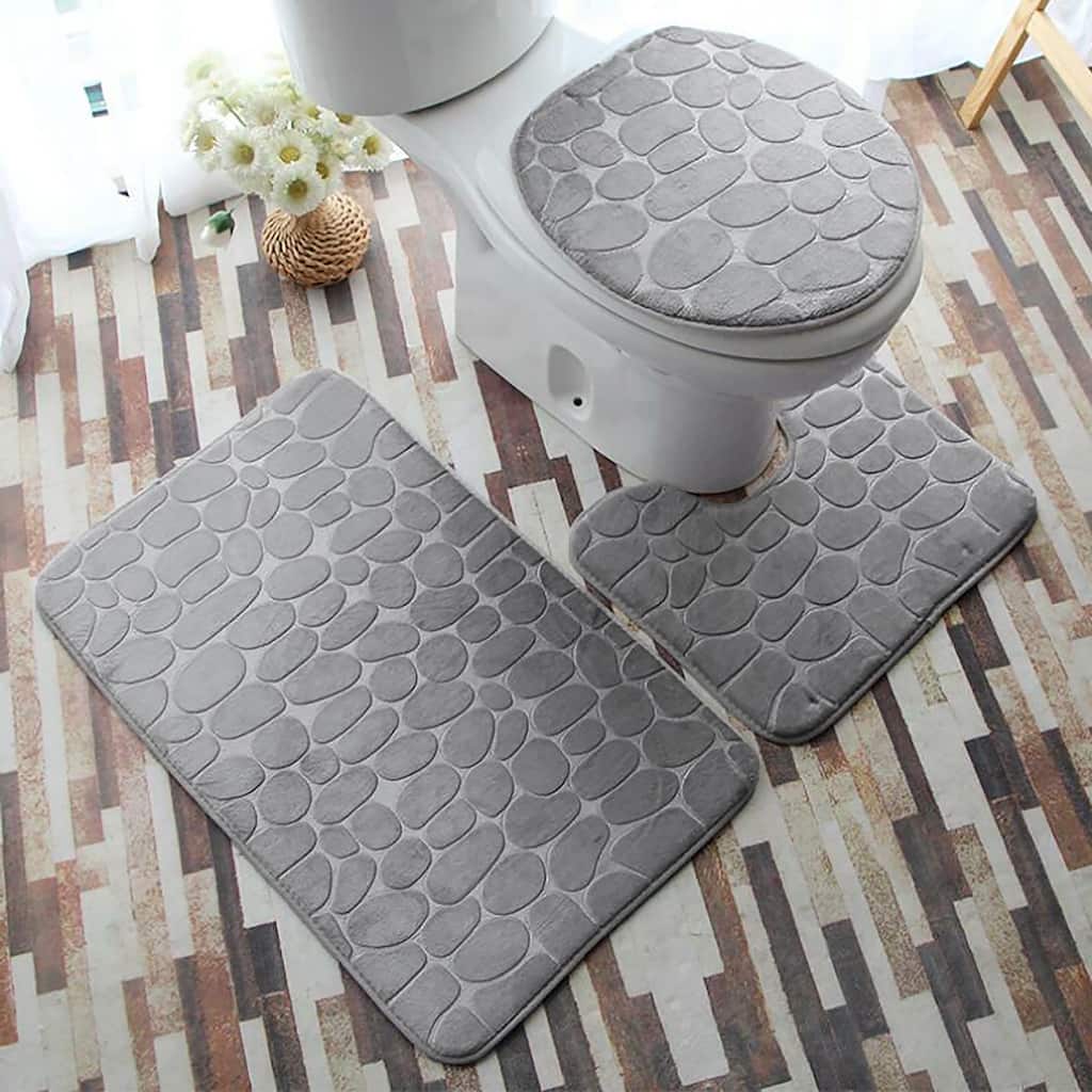 3 Piece Grey Ultra Soft Thick Memory Foam Non-Slip Absorbent Bathroom Bath Mat Set