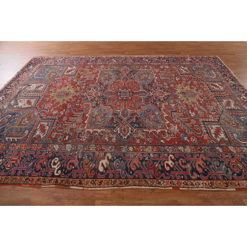 Pre-1900 Antique Heriz Serapi Persian Rug Handmade Wool Carpet - 7'10"x 10'6"