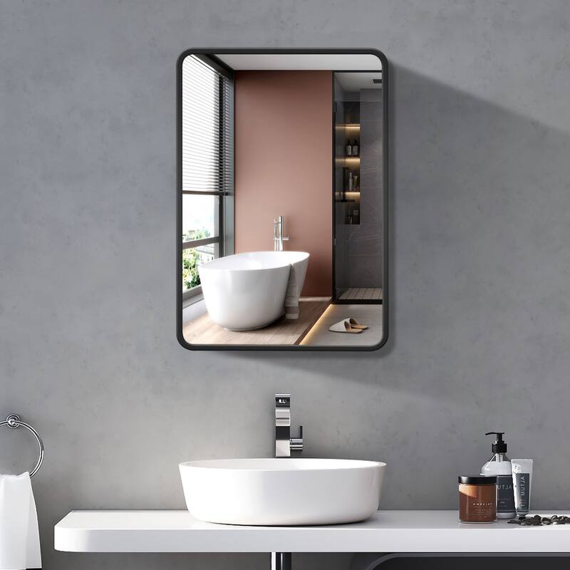 Black Rectangular Framed Surface or Recessed Mount Bathroom Medicine Cabinet with Mirror