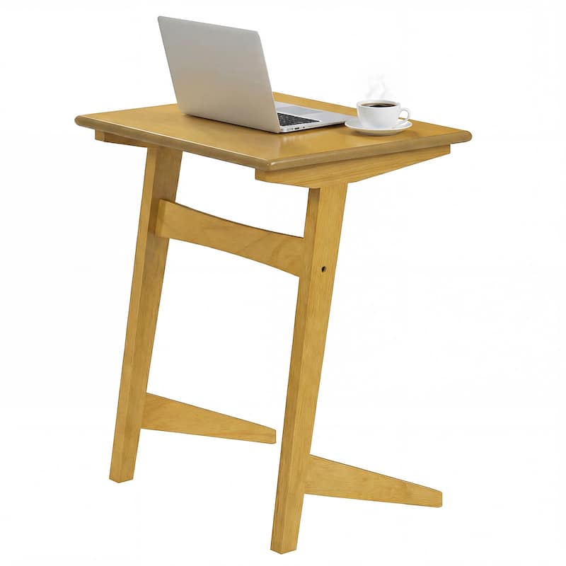 Gymax Wood Sofa Side Table w/Wood Veneered Top & Solid Rubber Wood - Natural - Wood