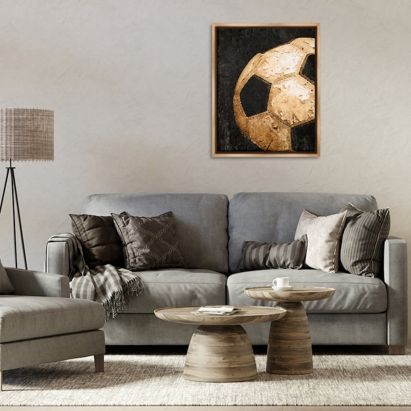 Stupell Vintage Soccer Ball Closeup Framed Floater Canvas Wall Art Design By Kim Allen