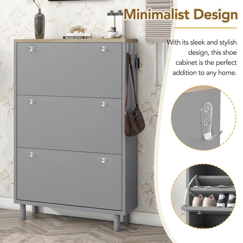 Narrow Design Shoe Cabinet with 3 Flip Drawers