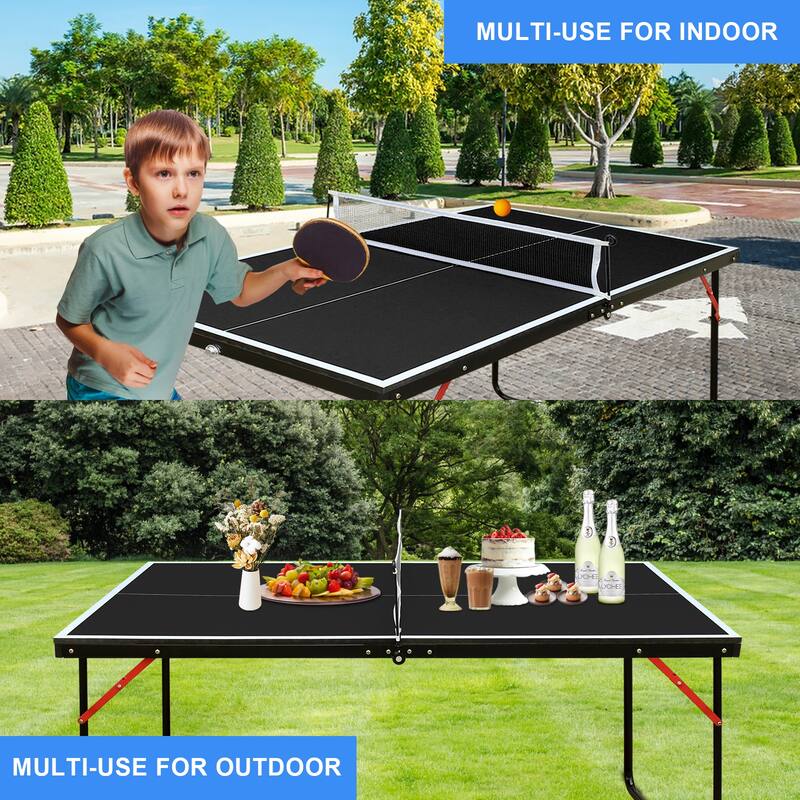 Anmytek 4.5ft Black Table Tennis Table Foldable & Portable Ping Pong Table Set with Net and 2 Ping Pong Paddles