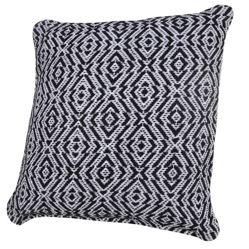 Handwoven Diamond Cotton Throw Pillow Cover - 20" - Black and White