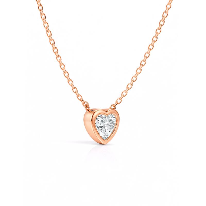 Auriya 14K Gold Lab Grown Heart Diamond Bezel Solitaire Pendant Necklace 1.00 to 5.00 ct. tw. (F-G VS)