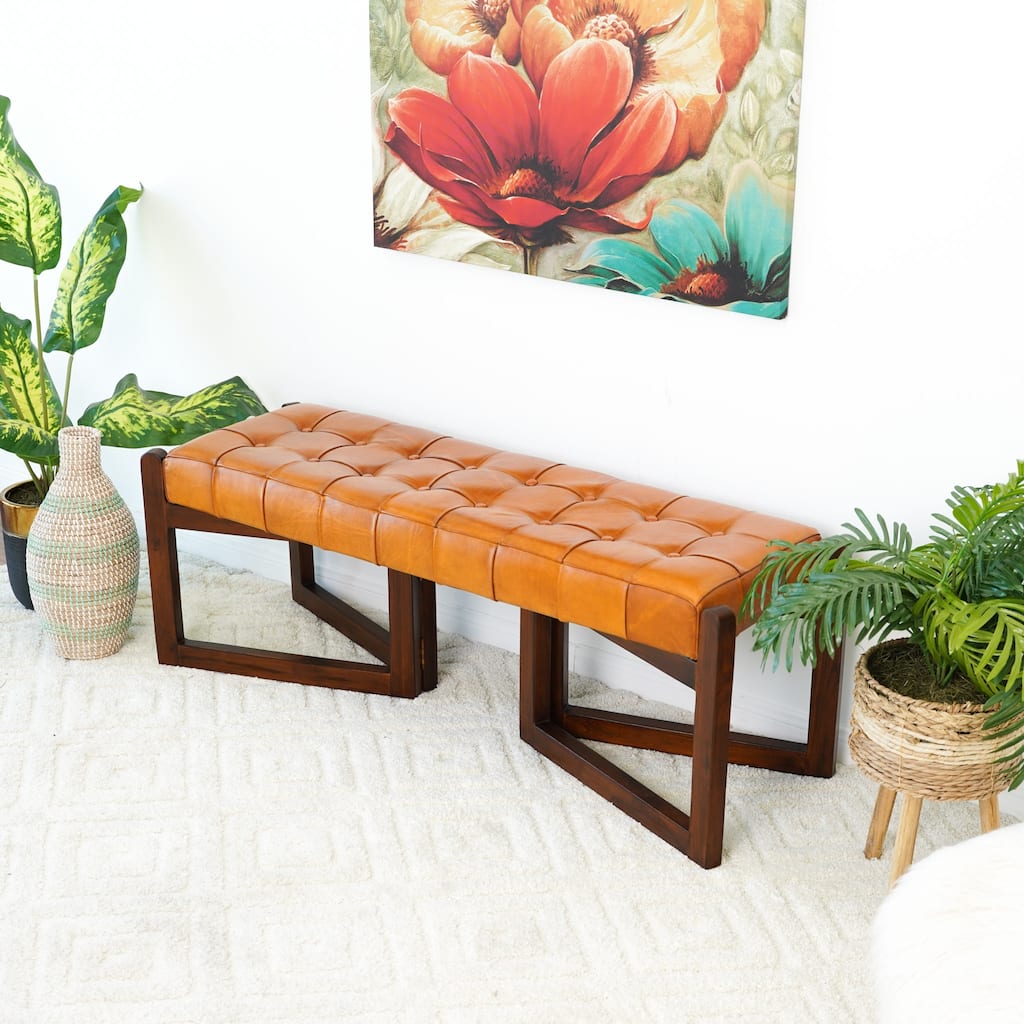 Flowmont Genuine Leather Bench in Tan