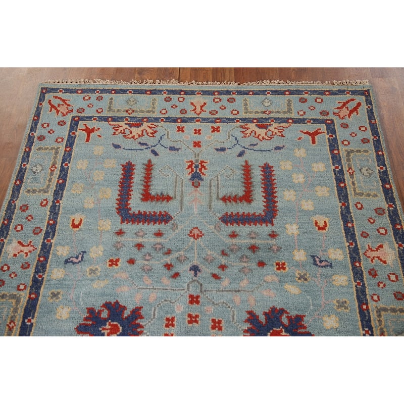 Light Blue Oushak Accent Rug Hand-Knotted Wool Carpet - 4'0"x 5'11"