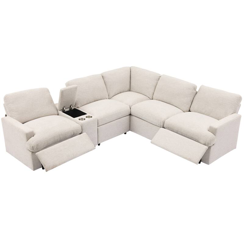 Power Recliner Corner Sofa Home Theater Reclining Sofa Sectional Couches with Storage Box, Cup Holders