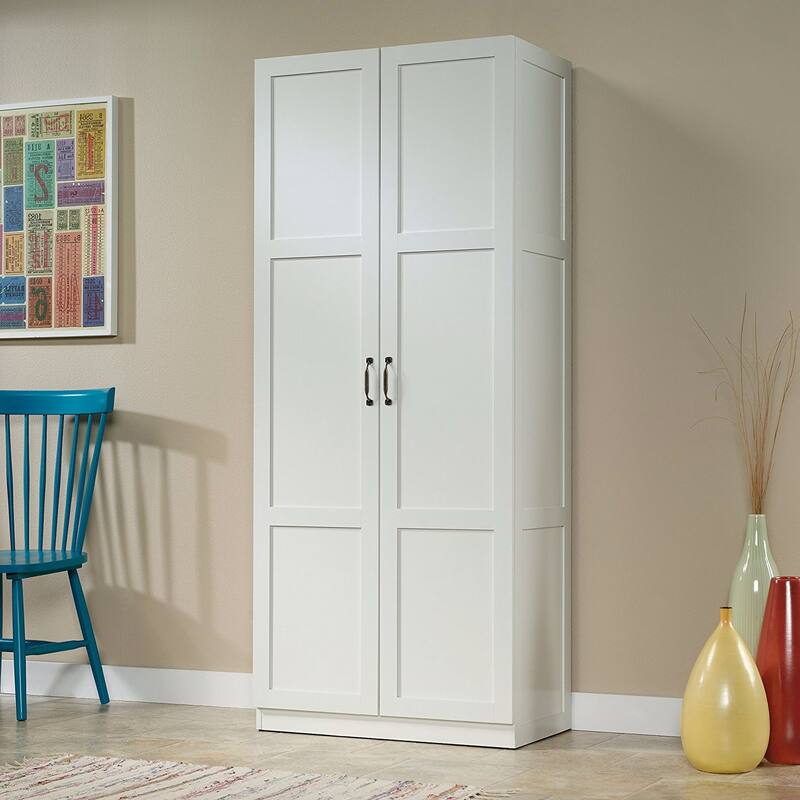 White Wardrobe Storage Cabinet with 4 Shelves and Panel Doors - 16"D x 30"W x 71"H