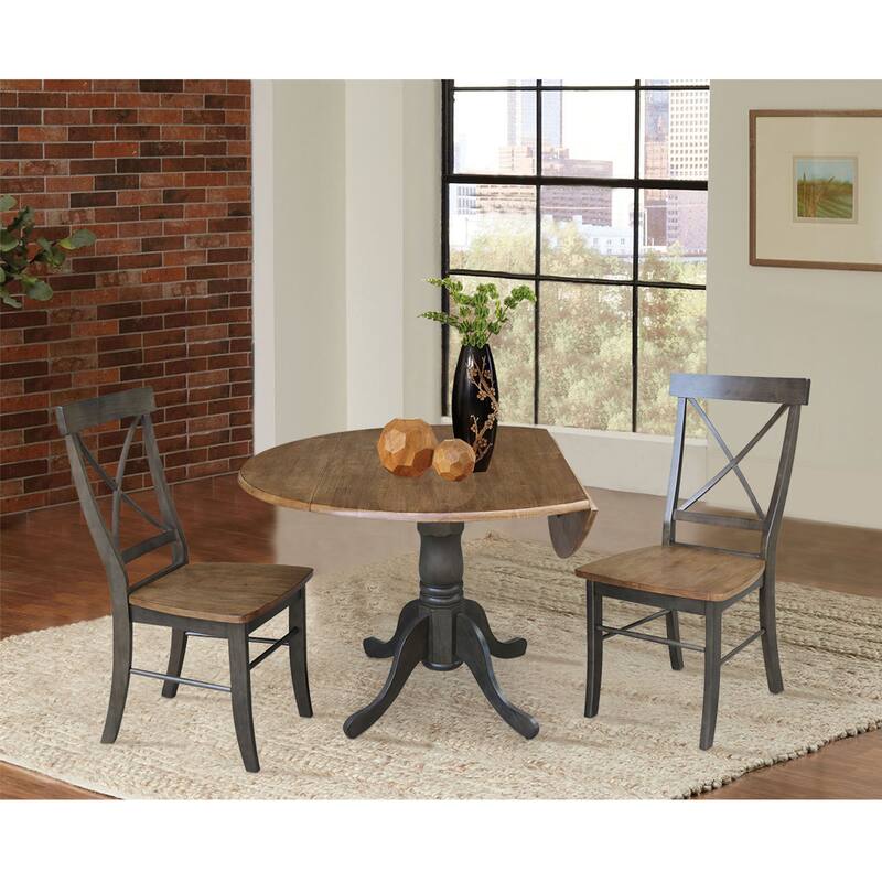 42" Solid Wood Dual Drop Leaf Table With 2 X-Back Chairs - 3 Piece Set