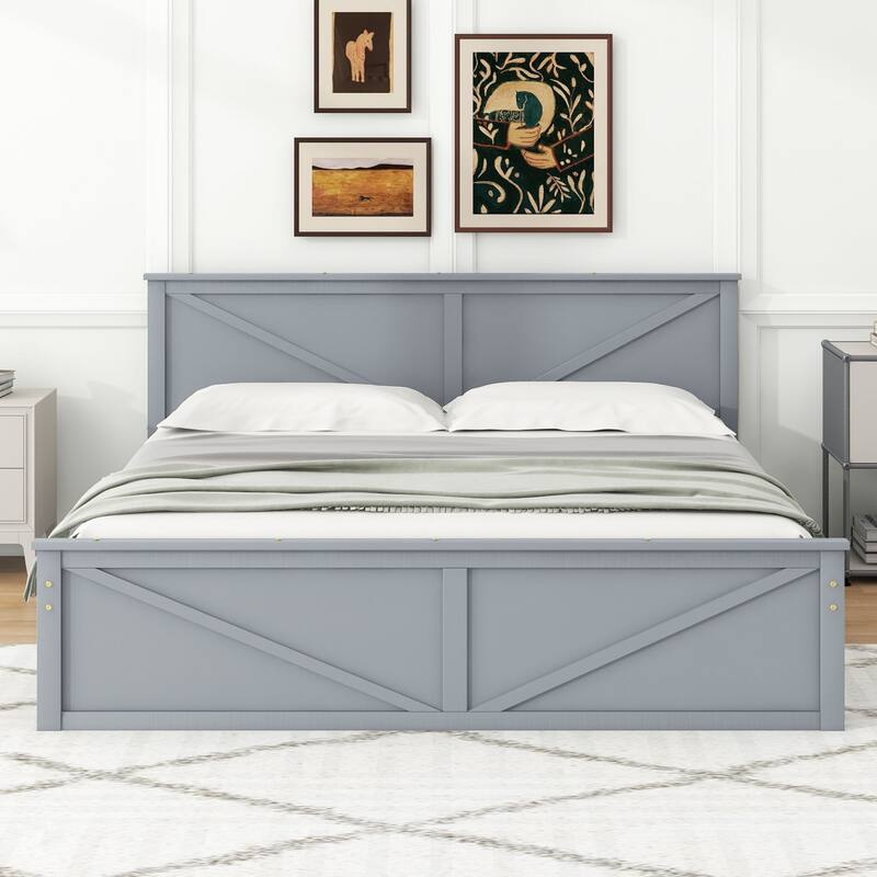 Wooden platform bed with four storage drawers - Grey - King