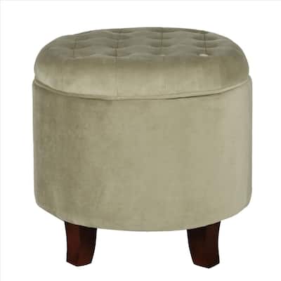 Button Tufted Velvet Upholstered Wooden Ottoman with Hidden Storage