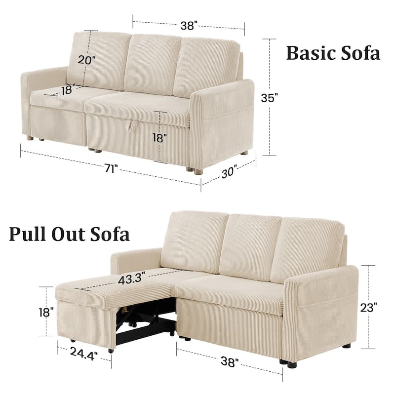 Pocassy 71" 3 Seater L-Shaped Sofa with Seats Storage