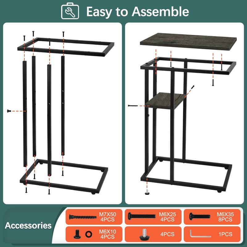 C Table End Table Set of 2,Side Table Living Room,C Shaped Side Table,Couch Tables That Slide Under Couch Table with Metal Frame