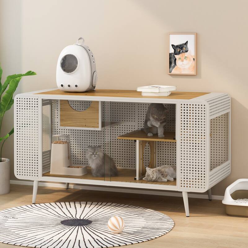 55.12 "Spacious Cat House with Tempered Glass for Living Room