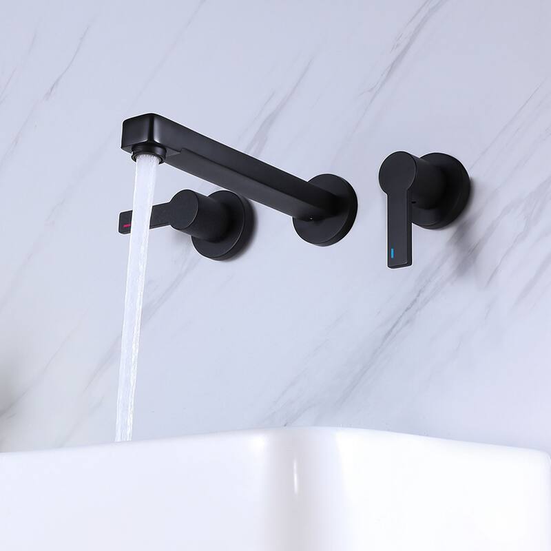 Matte Black 2-Handle Wall Mount Bathroom Faucet