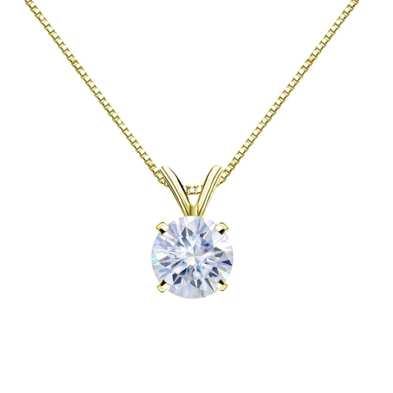 Auriya 14KT Gold 1/2ctw Round Solitaire Moissanite Necklace - 5 mm - 5 mm
