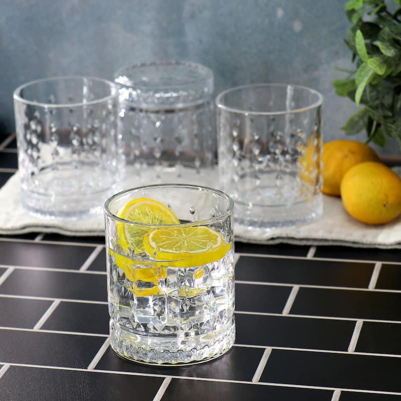 4 Piece 13 Ounce Teardrop Embossed Double Old-Fashioned Glass Set