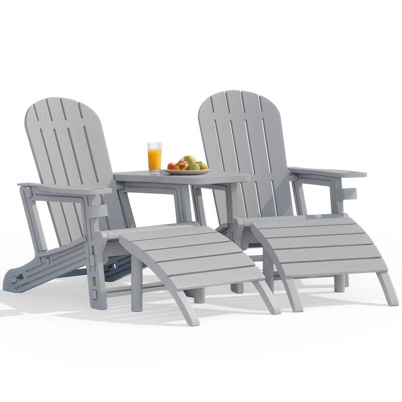 Outdoor All Weather Adirondack Chairs with Movable Footrests, Set of 5/3. - WithFootrest - LightGrey