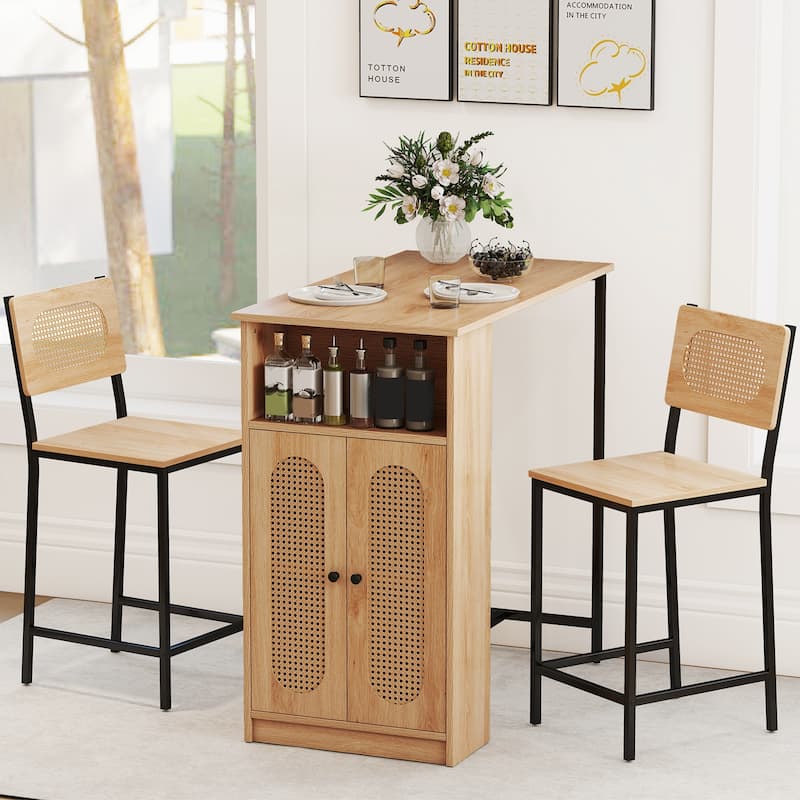 3-Piece Counter Height Kitchen Table and Stools Set with Open Compartment and Adjustable Shelf - 36" × 20" × 36"