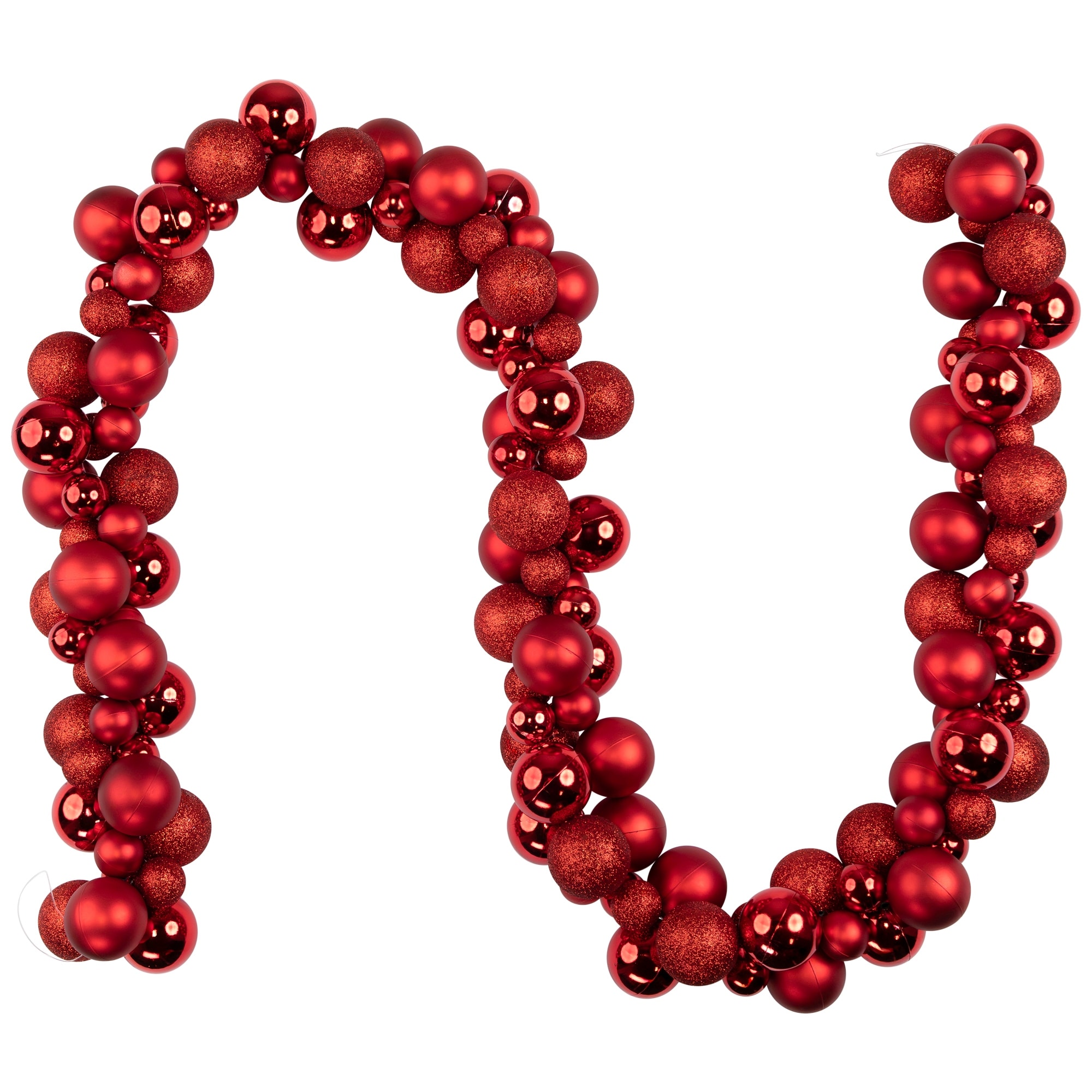 3-Finish Shatterproof Ball Christmas Garland - 6' x 3.5" - Red - Unlit