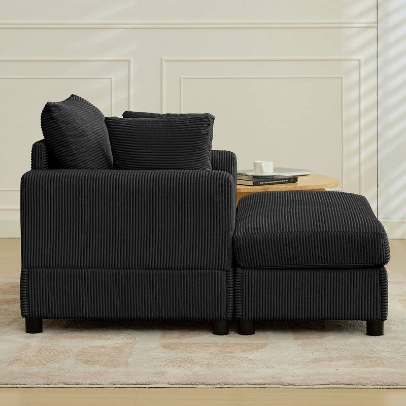 Mixoy 50 "D Sofa Chair with Ottoman, 2 Cushions, Large Corduroy Upholstered Comfy Chaise Lounge Deep Seat Sleeper Chair Indoor