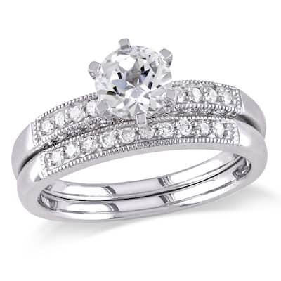 Miadora 10k Gold Created White Sapphire and 1/3ct TDW Diamond Bridal Ring Set (H-I, I2-I3)
